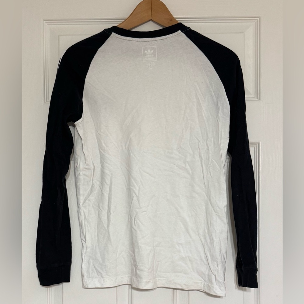 Adidas Black White Triple Stripe Long Sleeve Activewear Shirt Youth Boy 13-14 - Picture 2 of 13